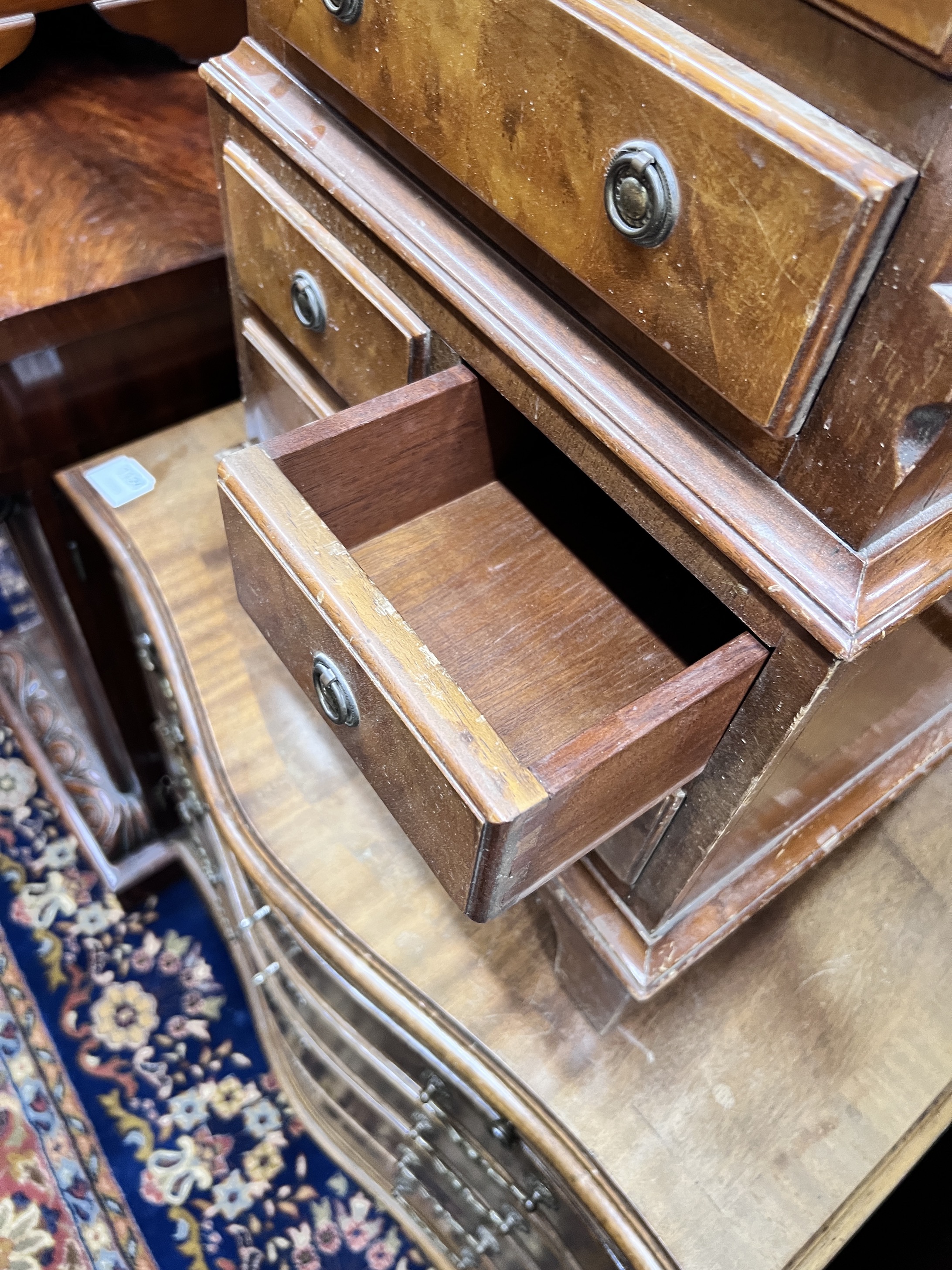 A miniature mahogany walnut tallboy, width 42cm, height 77cm